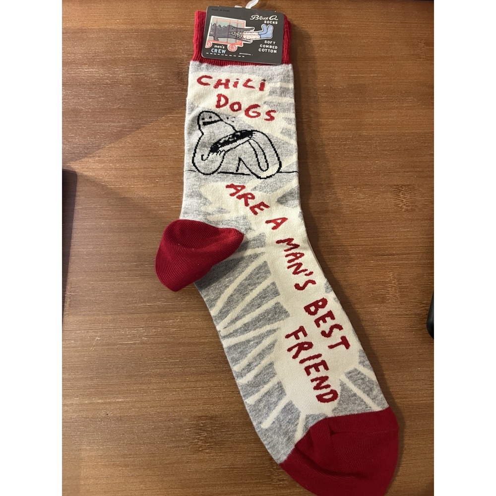 Blue Q Men's Humorous Crew Combed Cotton Chili Dogs Are A Man's Best Socks